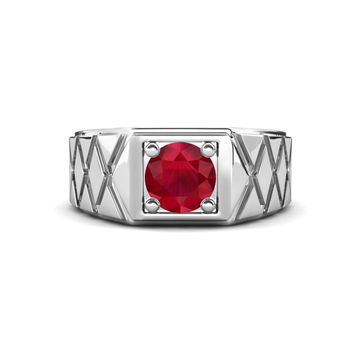 Jabari 0.95 ct Ruby (6.00 mm) Criss Cross Design Shank Solitaire Men Band (9.5 mm) 